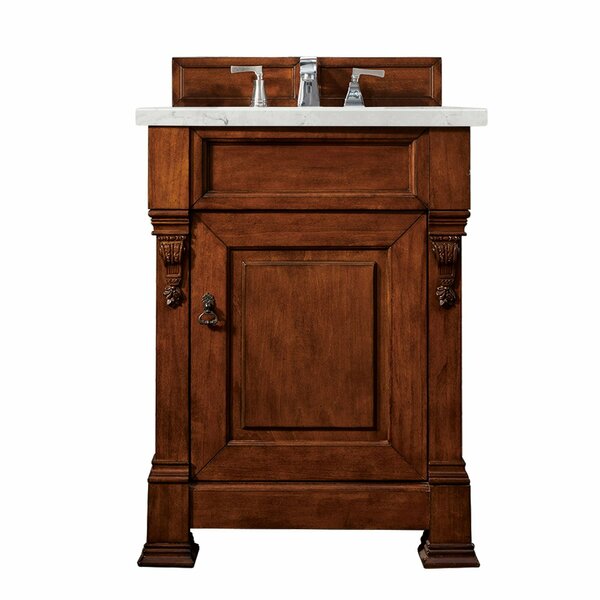 James Martin Vanities Brookfield 26in Single Vanity, Warm Cherry w/ 3 CM Eternal Jasmine Pearl Quartz Top 147-114-V26-WCH-3EJP